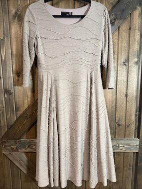Lori Goldstein Taupe Textured Midi Dress - Fit & Flare